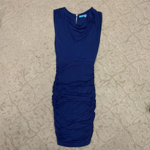 Alice + Olivia Women XS Stretchy Cowl Neck Form fitting Navy Blue Cocktail Dress - Picture 16 of 16